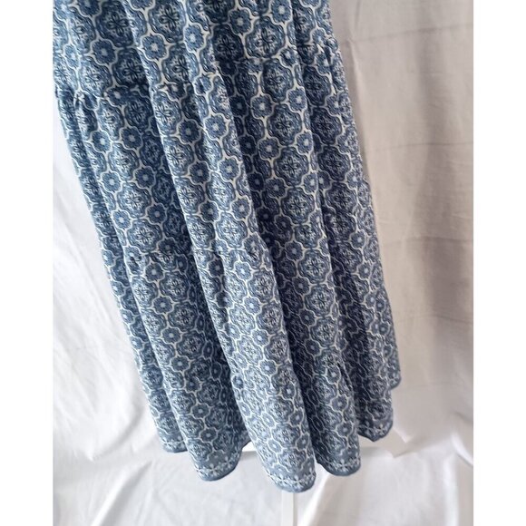 Max Studio Smocked Tiered Maxi Dress Cream Sky Size L NWT Short Sleeve - Picture 9 of 11